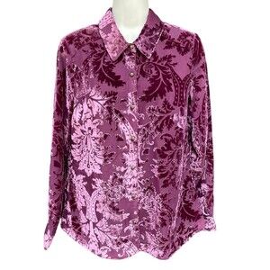 Soft Surroundings Floreat Velvet Burnout Shirt Sz S Purple Whimsigoth Victorian